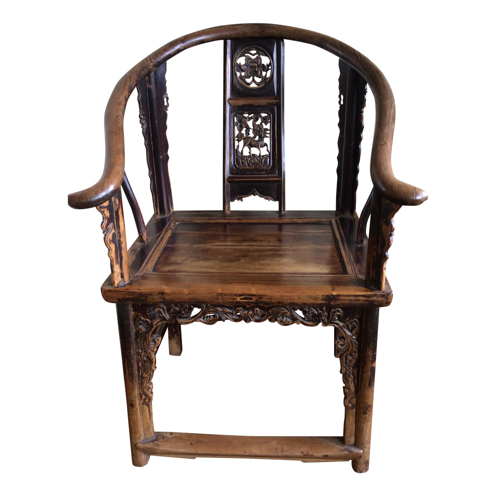 Antique Qing Dynasty Carved Elm Horseshoe Chair Chairish