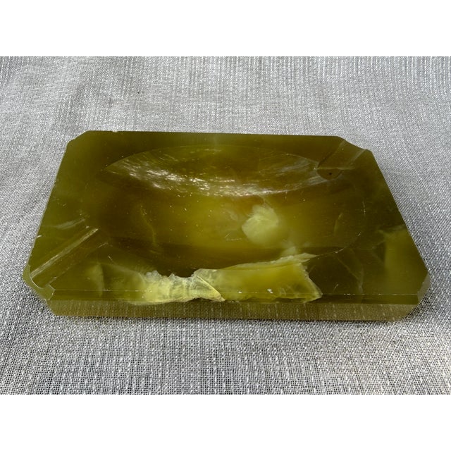 Simple vintage, shallow rectangular green mid century Italian marble catchall, ashtray. Accented with narrow beveled...