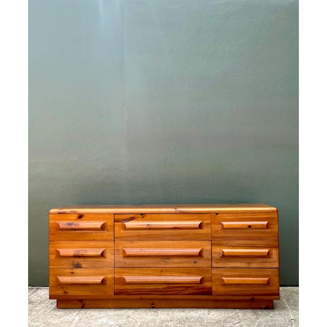 Brown Vintage MCM Knotty Pine Dresser For Sale - Image 8 of 18