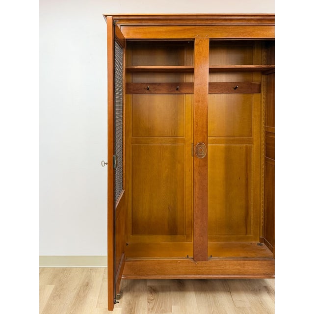 Vintage Wardrobe Grange French Antique Style Locking Bronze Dowel Armoire For Sale - Image 11 of 14