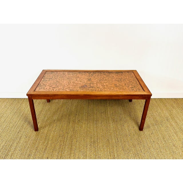 Mid-Century Modern Scandinavian Coffee Table in Teak and Copper, 1960s For Sale - Image 3 of 13