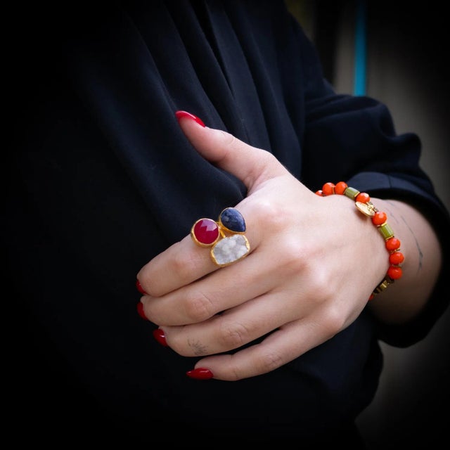 Metal Energized Harmony Ruby, Quartz & Amethyst Adjustable Gemstone Ring, Size 4 For Sale - Image 7 of 11