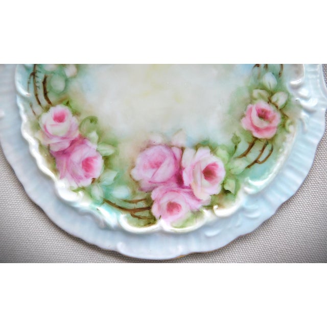 Antique Limoges Victorian Porcelain Hand-Painted Floral Trivet, Signed Peggy List For Sale - Image 4 of 9