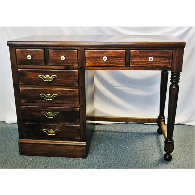 Ethan Allen Antiqued Pine Old Tavern Desk With Four Drawers Chairish