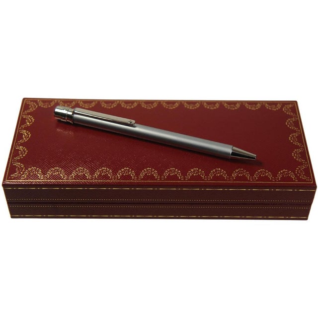 1990s Santos Style Billo M Brushed Chrome Ballpoint Pen in Cartier Box from Cartier, 1990s, Set of 4 For Sale - Image 5 of 11