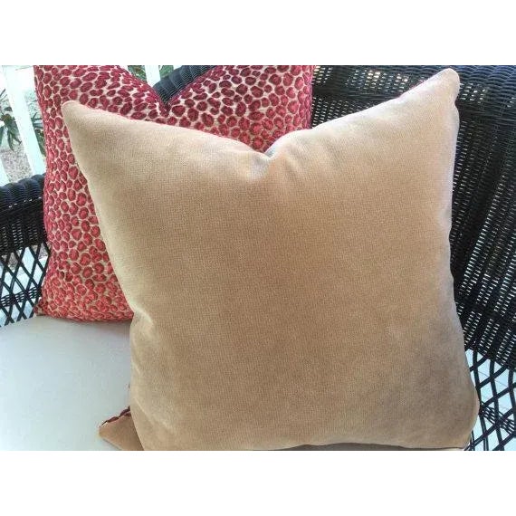 Contemporary Colefax & Fowler Pillows in "Wilde" Red & Pink Raised Velvet - a Pair For Sale - Image 3 of 5