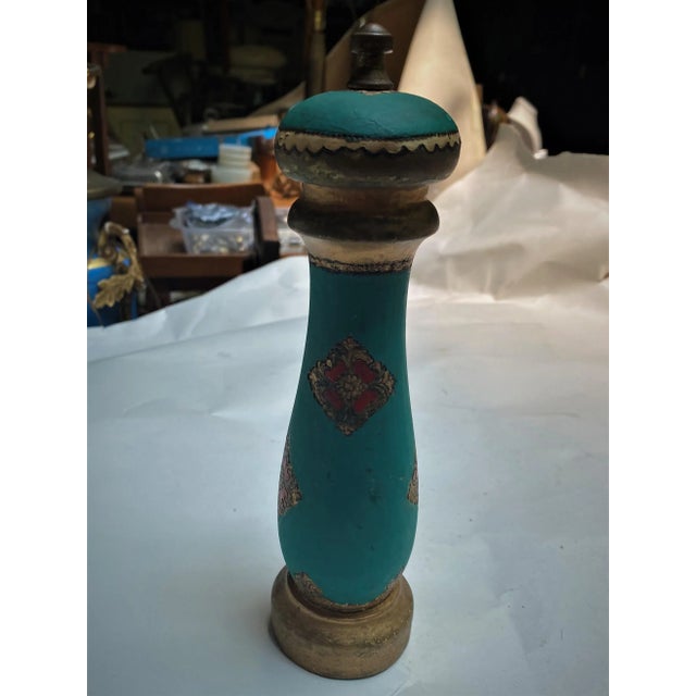 Vintage Italian Florentine Gold, Green & Red Pepper Mill/Grinder For Sale - Image 13 of 13