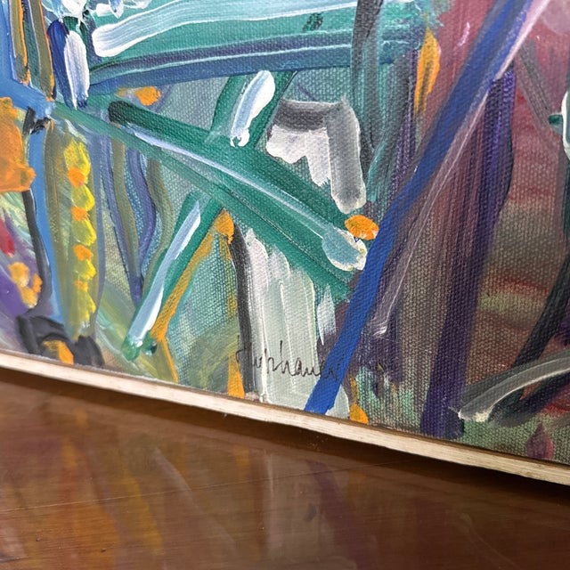 Wood 1970s Vintage Abstract Expressionist Painting on Canvas Signed Amy ~Framed, Framed For Sale - Image 7 of 11