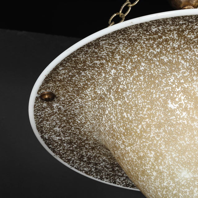 Art Deco Basin Form Acid Etched Green Gold & White Glass Pendant Signed Daum For Sale - Image 9 of 16