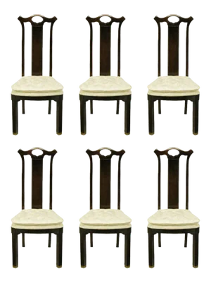 Six Teak Chinoiserie Dining Chairs by Hickory Furniture