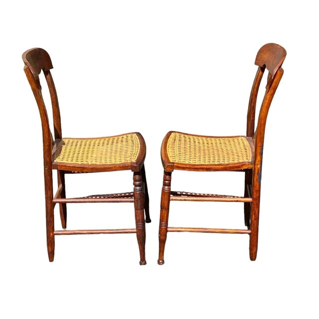 Wood Early 19th Century Antique Pair of Birds Eye Maple Country Chairs For Sale - Image 7 of 10