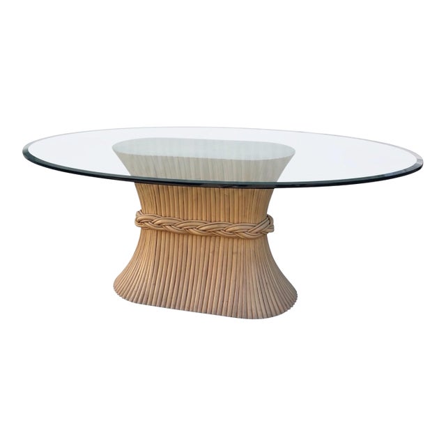 Vintage McGuire Furniture Co Glass Top Horse Track Dining Table For Sale
