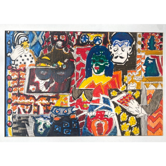 Figurative 1970s Molly Schiff Facades Series Drawing on Paper, Framed For Sale - Image 3 of 3