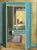 Oil painting on canvas board of an interior room with a bedroom in the distance, a cat on the landing and a cat on a chair...
