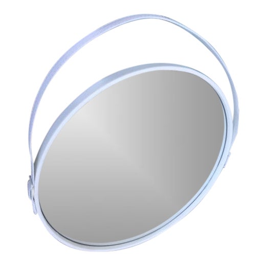 George Round White Mirror W White Leather Steel Strap Chairish