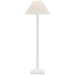 Chapman & Myers by Visual Comfort Signature Strie Buffet Lamp in Plaster White with Linen Shade For Sale