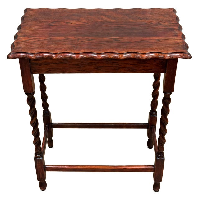 Red Antique English Oak Barley Twist Pie Crust Top Side Table For Sale - Image 8 of 12