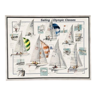Vintage Olympic Sailing Classes Framed Poster M. Chiesa Italy 1989 Nautical For Sale