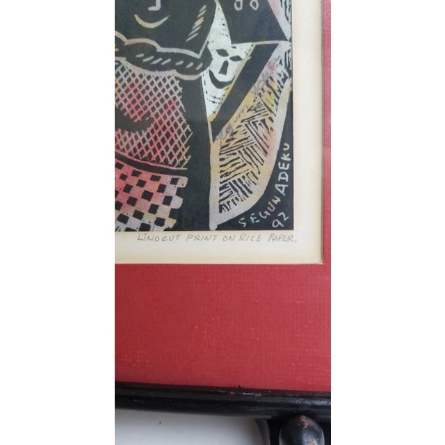 1992 Signed Segun Adeku "In the Rain" Linocut Print on Rice Paper For Sale - Image 4 of 13