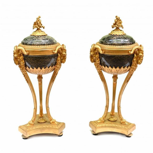 Marble Vases with Gilt Rams Heads, 1880, Set of 2 For Sale - Image 9 of 9