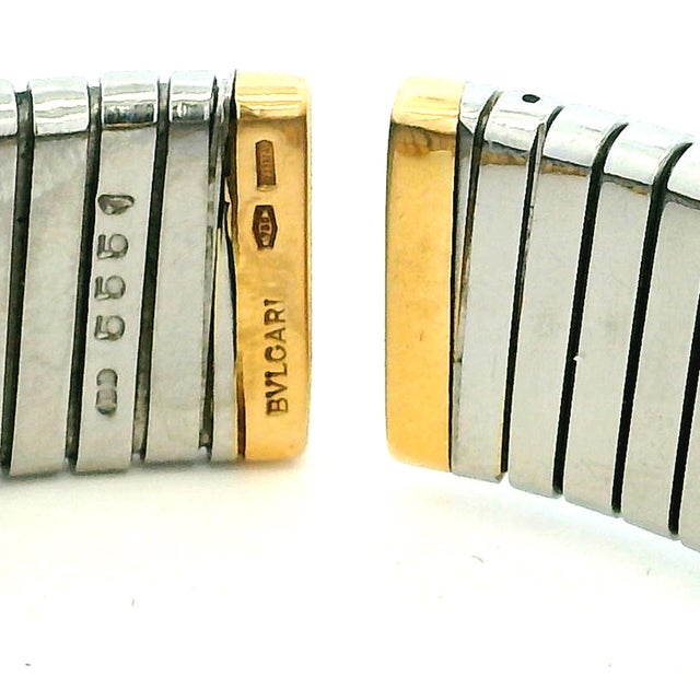 1990s Bulgari Parentesi Tubogas 18k Gold & Stainless Steel Cuff Bracelet For Sale - Image 10 of 12