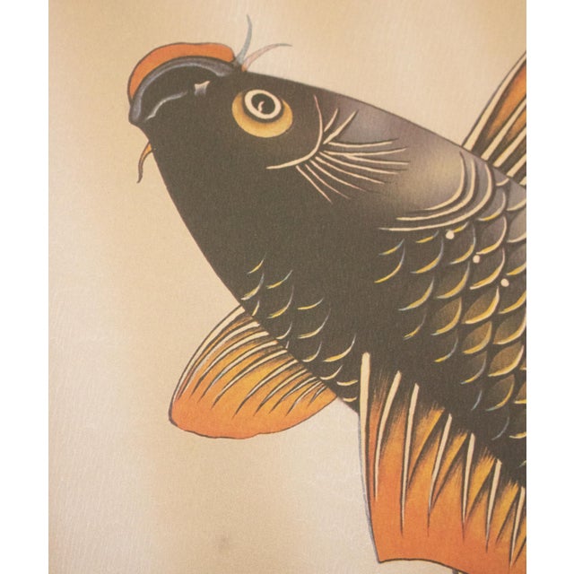"Carps", After Shinyū, Heisei Era Printed Japanese Silk Scroll For Sale - Image 9 of 18