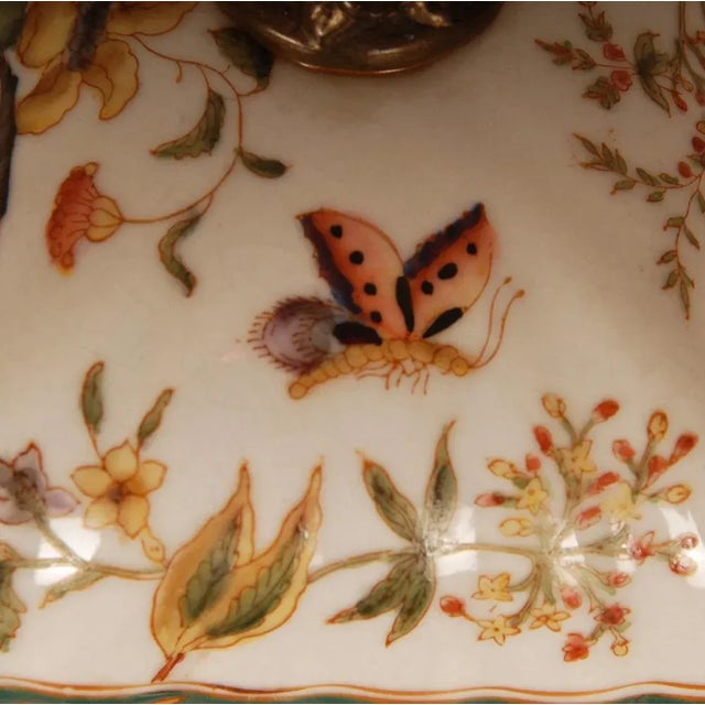 Vintage Bronze-Mounted Porcelain Box with Hand-Painted Butterflies and Floral Decor, 1980s For Sale - Image 9 of 11