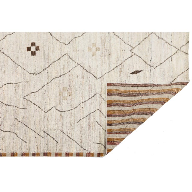 Contemporary 8x10 Modern Moroccan Tribal Wool Rug – Minimalist Cream & Earth Tone Geometric For Sale - Image 3 of 10