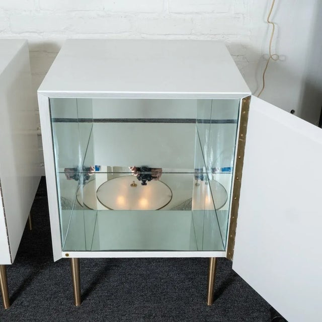 Wood Vintage Mid-Century Modern Cubic White Cabinets - a Pair For Sale - Image 7 of 13