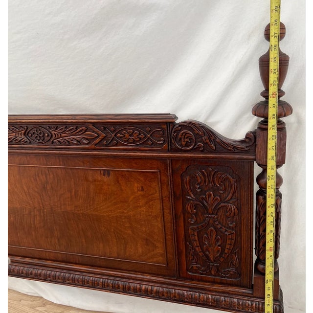 Gorgeous Antique Renaissance Revival Headboard, Footboard Full Size Carved Oak For Sale - Image 10 of 12