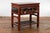 Chinese Chinese Red Lacquered Console Table with Hand Carved Drawers and Geometric Shelf For Sale - Image 3 of 12