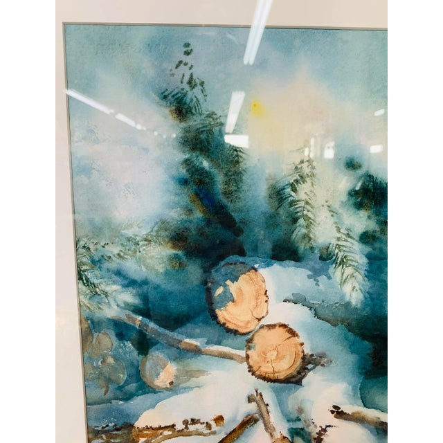 Modern Landscape Snowy Winter Scene Water Color Signed Artist Phil Metzger and Framed For Sale - Image 3 of 10