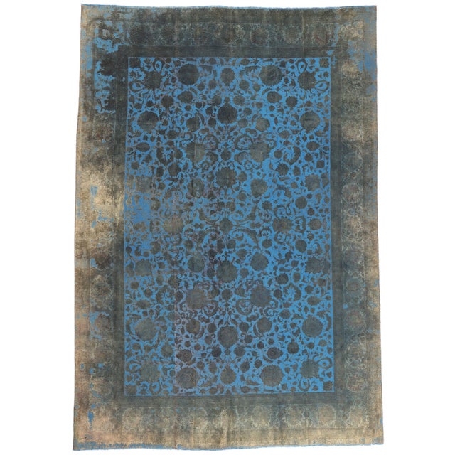 Mid 20th Century Hand-Carved Vintage Persian Blue Overdyed Rug, 13'00 X 18'08 For Sale - Image 10 of 10