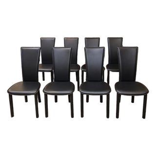 Vintage Cattelan Italia “Lara” Black Leather Dining Chairs – Set of 8 – Made in Italy For Sale