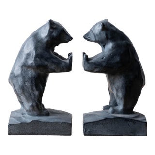 Takaoka Tekki Cast Iron Bear Bookends, Urushi Finish, c.1990 For Sale