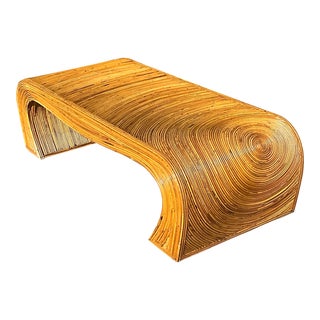 Vintage Coastal Pencil Reed Waterfall Coffee Table For Sale