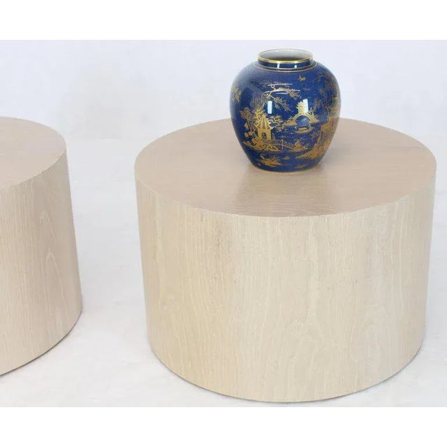 Wood White Pickled Cerused Oak Round Drum Side Tables Atr. Paul Mayen Habitat - a Pair For Sale - Image 7 of 8