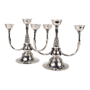 Pair of Georg Jensen Art Deco 537 C Sterling Silver Candelabra by Harald Nielsen