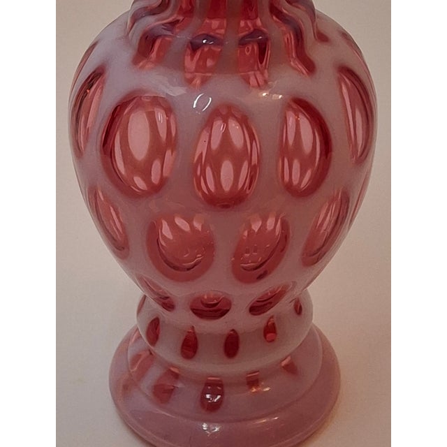 Victorian Cranberry Opalescent Coin Spot Vase Northwood Glass 6" Ruffled Rim Antique Eapg For Sale - Image 11 of 18