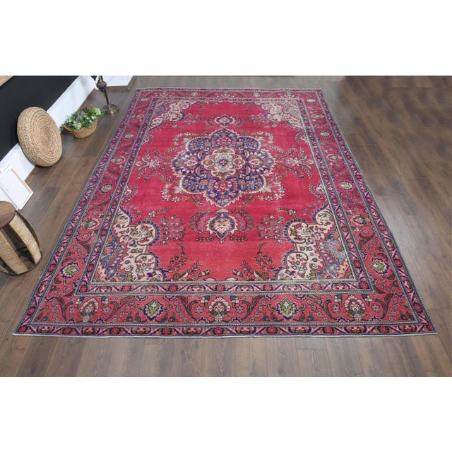 Vintage Persian Hand-Knotted vintage rug is a semi-antique vintage area rug. The '70s Eastern region of Persian's unique...