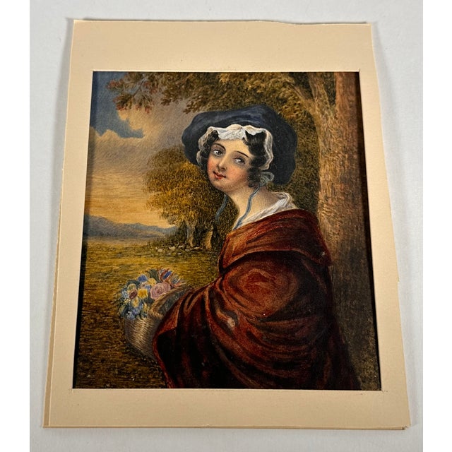 Antique Miniature Portrait Painting of Young Lady in Gilded Ribbon Crest Bow Frame For Sale - Image 11 of 18
