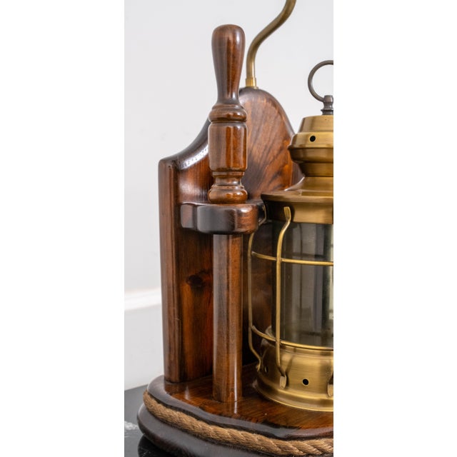 Nautical Large Marine Nautical Wooden Table Lamp With Brass Lantern For Sale - Image 3 of 15