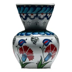 Hand Painted Ceramic Vase (15cm) Traditional Turkish Carnation Pattern – Classic Flared Neck Bud Vase for Table Decor For Sale