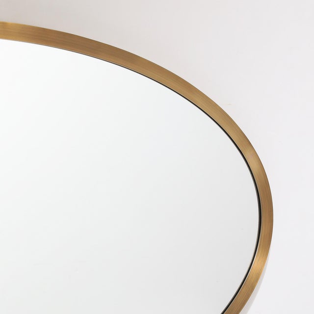 Glass Modernist Oval Mirror W/ Antiqued Brass Border Custom by High Style Deco For Sale - Image 7 of 11