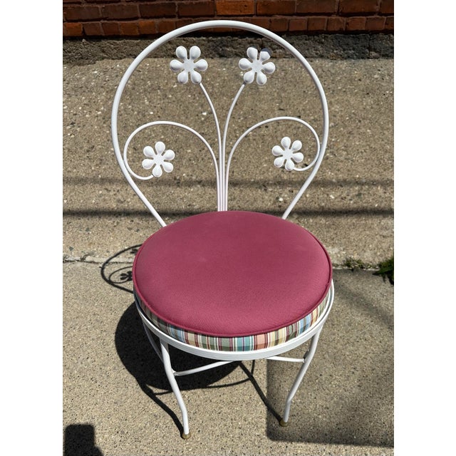 1960s Vintage Floral White Iron Bistro Table & 2 Chairs For Sale - Image 5 of 6