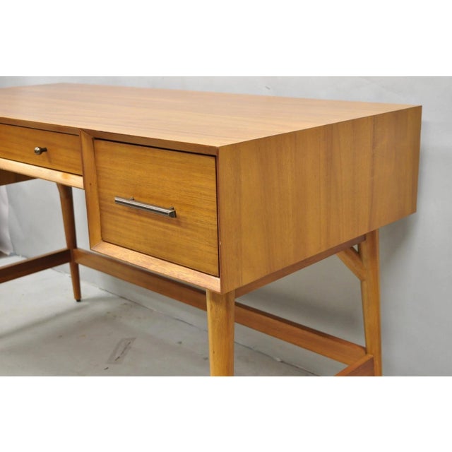 West Elm Williams Sonoma Mid Century Modern Acacia Teak Wood Style Writing Desk For Sale - Image 15 of 16