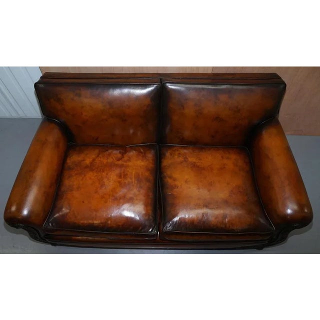 Wood Brown Leather Two Seat Sofa For Sale - Image 7 of 18