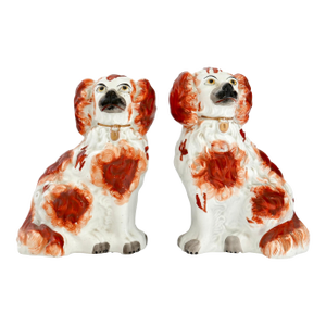 Antique Staffordshire King Charles Dogs / Spaniels, a Pair