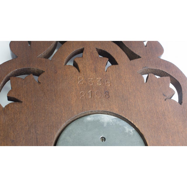 Wood 1893 Antique German Aneroid Barometer Thermometer by (g.l.). Hand-Carved Case and Glass Thermometer With Beveled Edges For Sale - Image 7 of 11