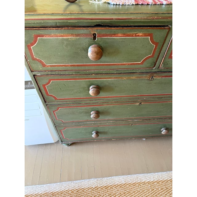 Dark Green 19th Century English Pine Panted Chest of Drawers For Sale - Image 8 of 9
